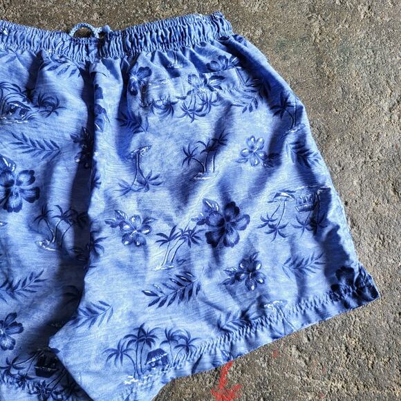 Sand N Sun Shorts Size L Blue Floral Tropical Drawstring Casual Summer Waist 26 - Picture 6 of 10